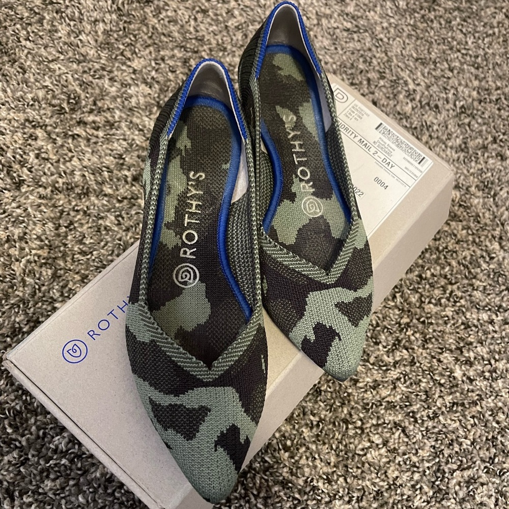 Rothy’s Olive Camo pointed flats